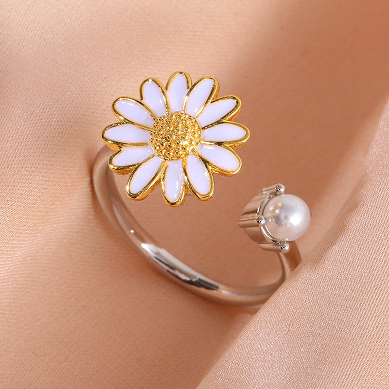 Micro Inlaid Zircon Rotatable Pearl Paint Ring