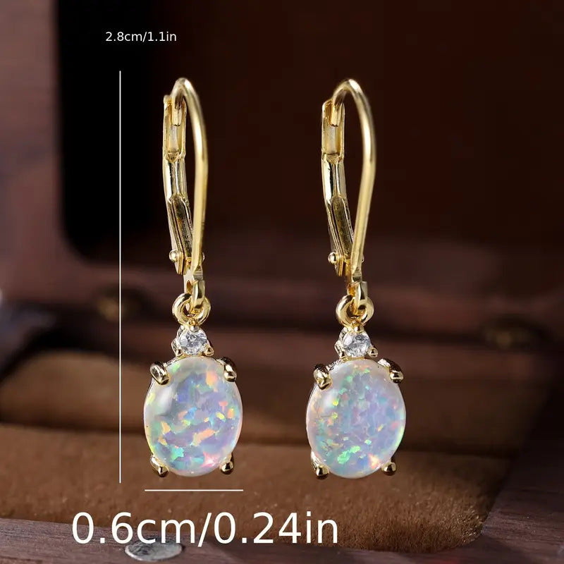 Micro Inlaid Zircon White Gold Plated Opal Earrings