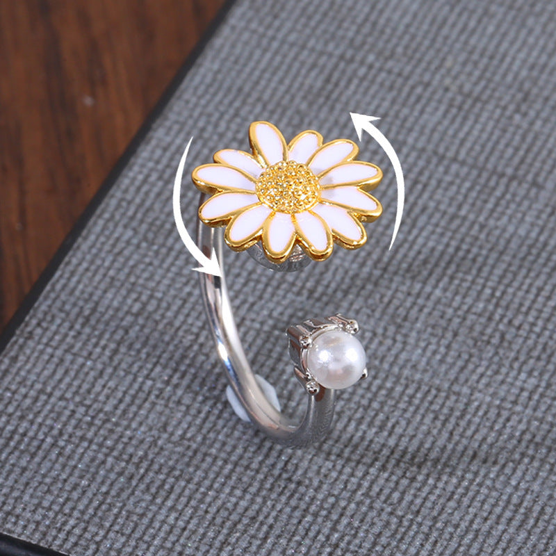 Micro Inlaid Zircon Rotatable Pearl Paint Ring