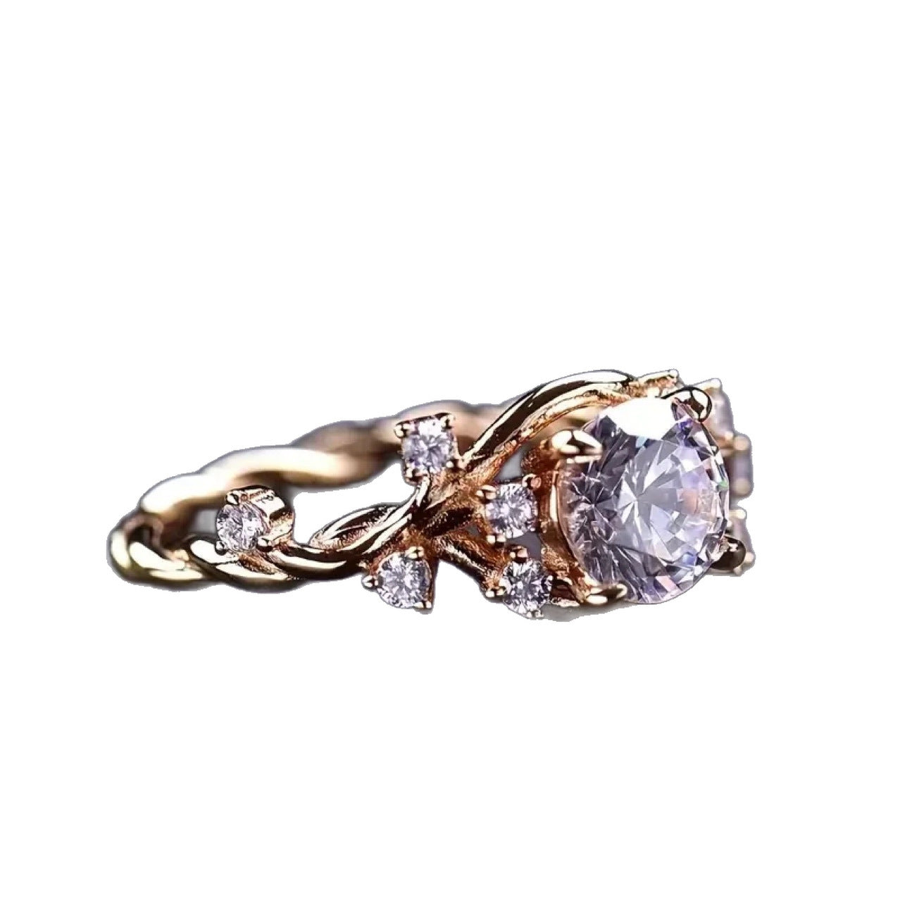 Light Luxury Cube Sugar Diamond Ring Vine Winding Moissanite Flower