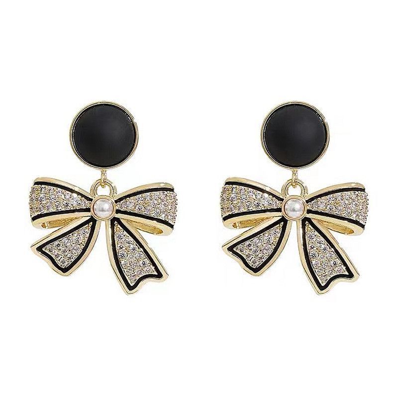 Black Bow Stud Earrings Special Design Hong Kong Style