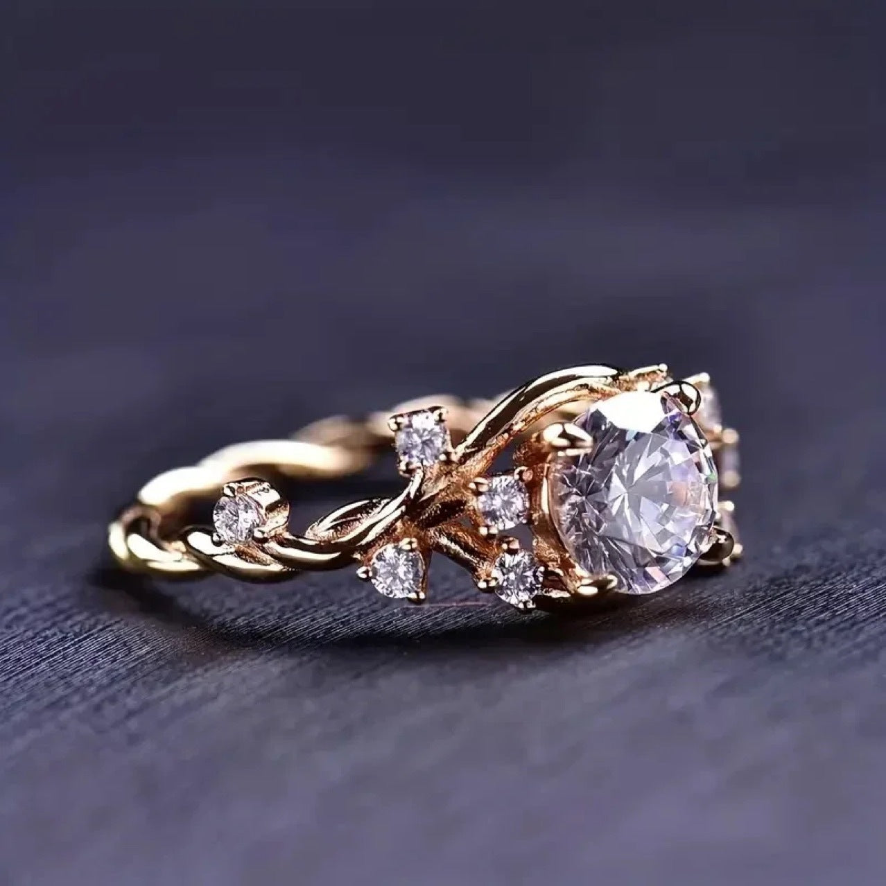 Light Luxury Cube Sugar Diamond Ring Vine Winding Moissanite Flower