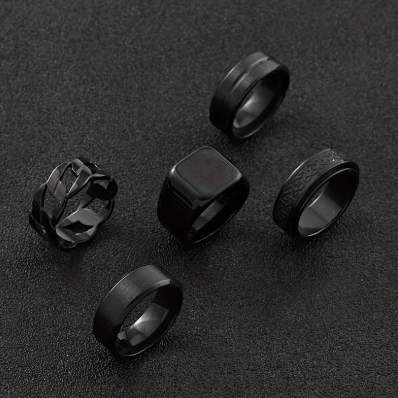 Stainless Steel Ring Five-piece Set Rotatable Decompression Ring Simple Advanced