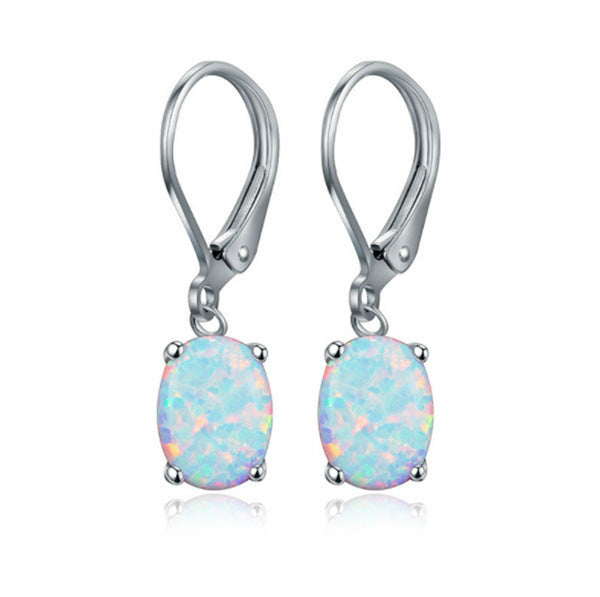 Micro Inlaid Zircon White Gold Plated Opal Earrings