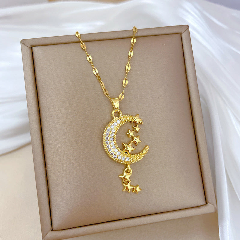Moon Tassel Light Luxury Temperament Gorgeous Full Diamond Necklace