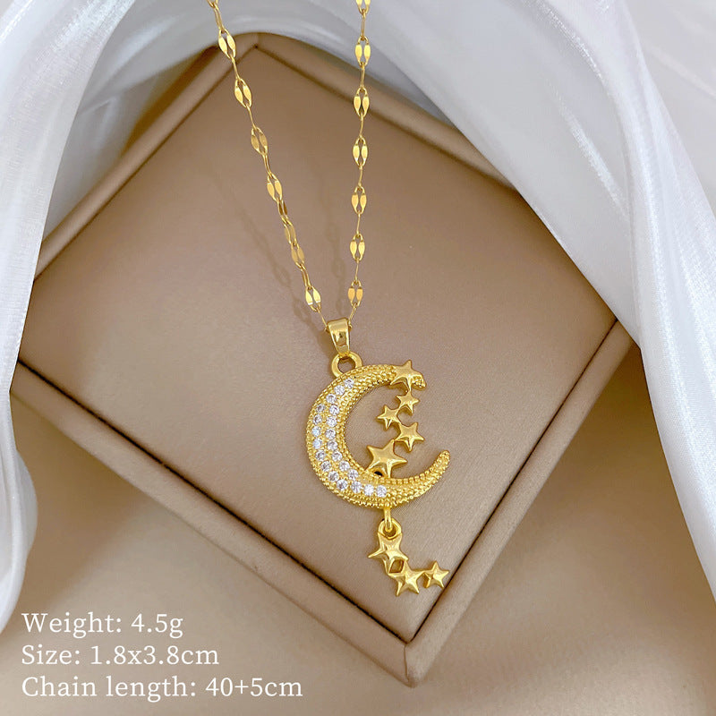 Moon Tassel Light Luxury Temperament Gorgeous Full Diamond Necklace