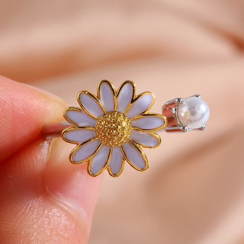 Micro Inlaid Zircon Rotatable Pearl Paint Ring