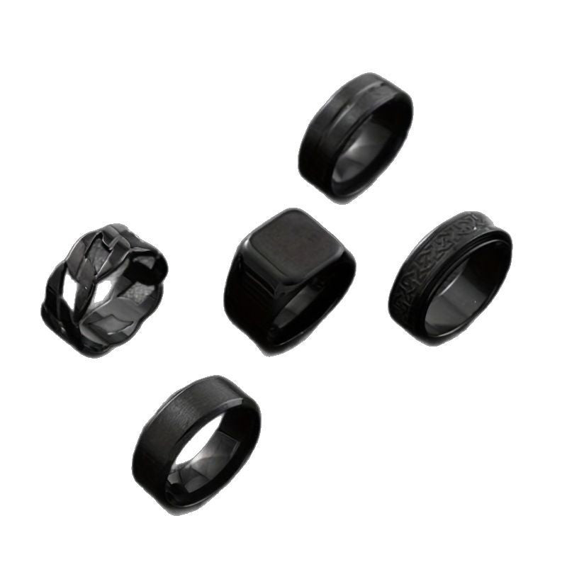 Stainless Steel Ring Five-piece Set Rotatable Decompression Ring Simple Advanced