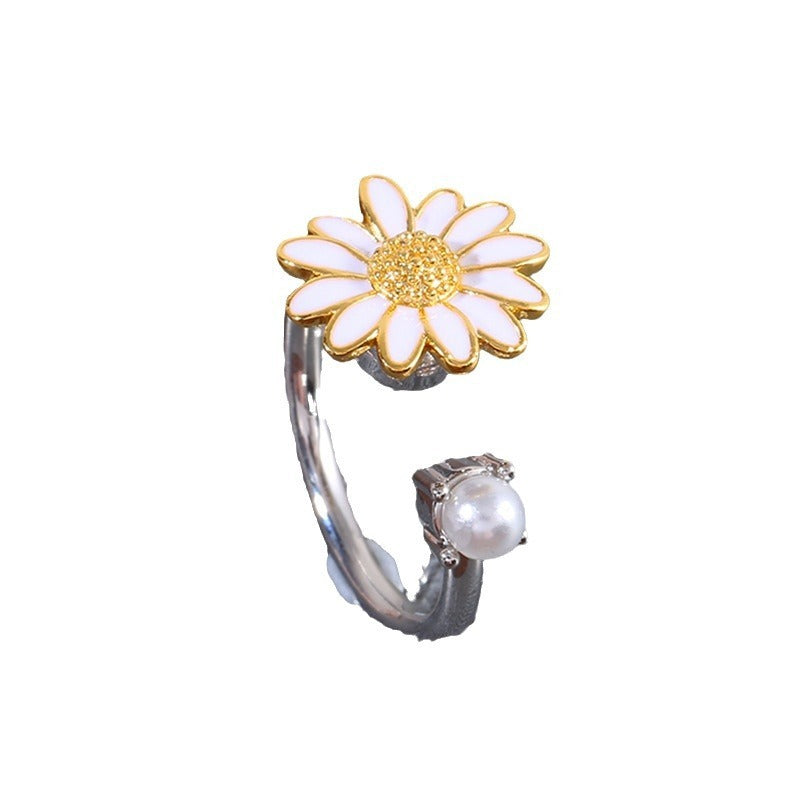 Micro Inlaid Zircon Rotatable Pearl Paint Ring