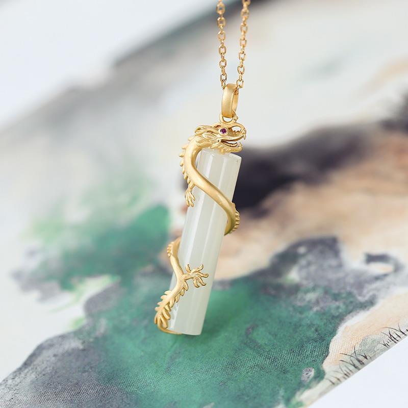 Hetian Jade Prosperity Brought By The Dragon And The Phoenix Pendant