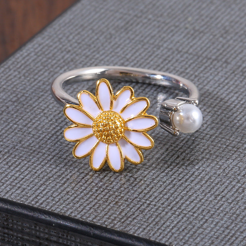 Micro Inlaid Zircon Rotatable Pearl Paint Ring