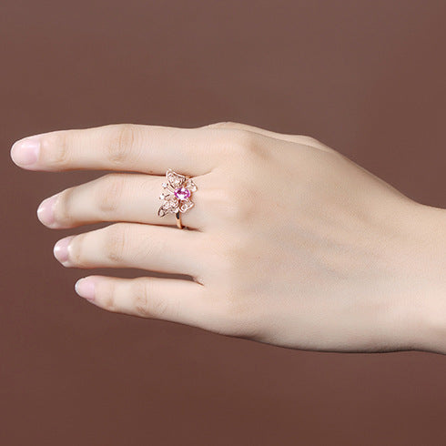 Fashion Hollowed-out Butterfly Tourmaline Open Ring