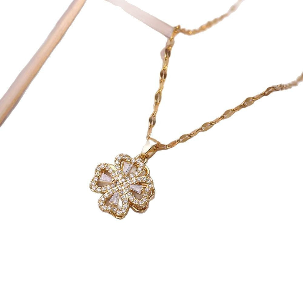 Women's Four-leaf Flower Heart-shaped Rotatable Necklace