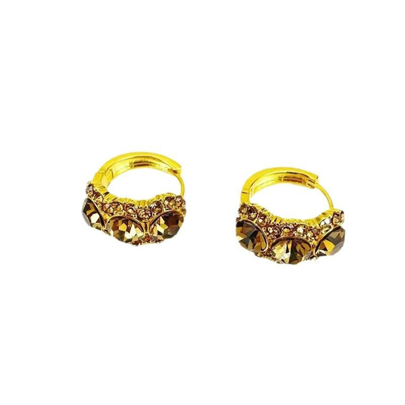 Diamond-embedded Brown Zircon Hoop Earrings