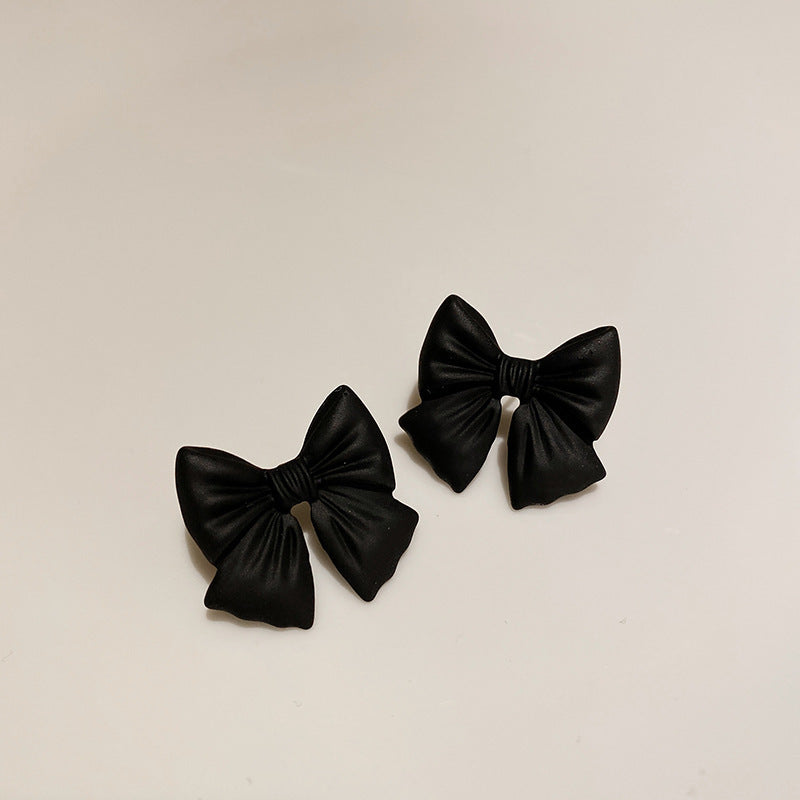Premium Black Bow Stud Earrings Retro Sterling Silver Needle