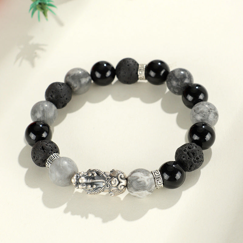 New 999 Silver National Trendy Style Beaded Women's Bracelet