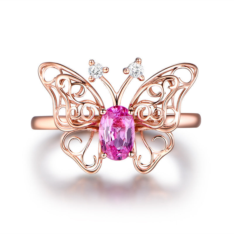 Fashion Hollowed-out Butterfly Tourmaline Open Ring