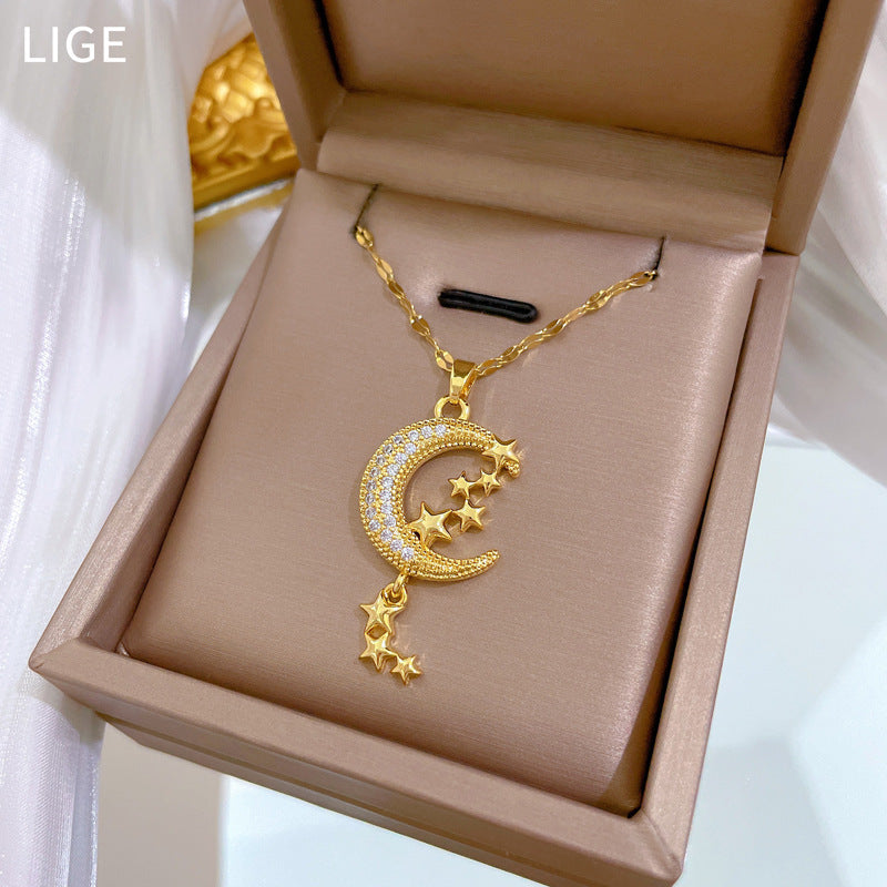 Moon Tassel Light Luxury Temperament Gorgeous Full Diamond Necklace