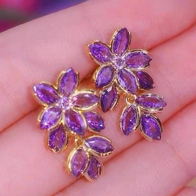 Popular Micro Inlaid Zircon Flower Tassel Earrings Personality