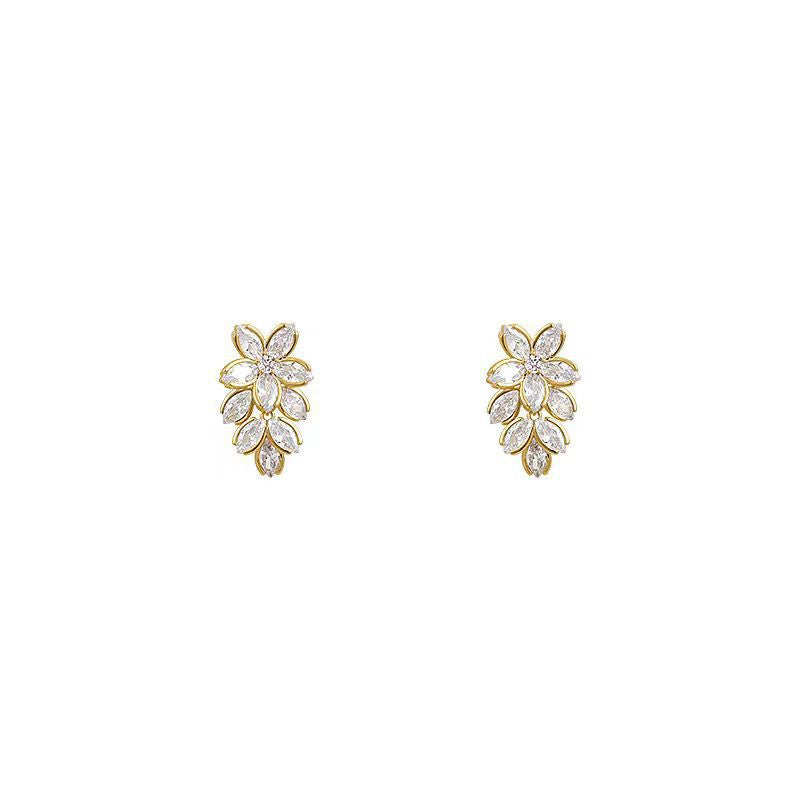 Popular Micro Inlaid Zircon Flower Tassel Earrings Personality