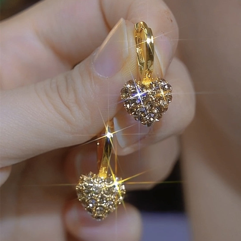 Diamond Round Grid Flower Pendant Earrings