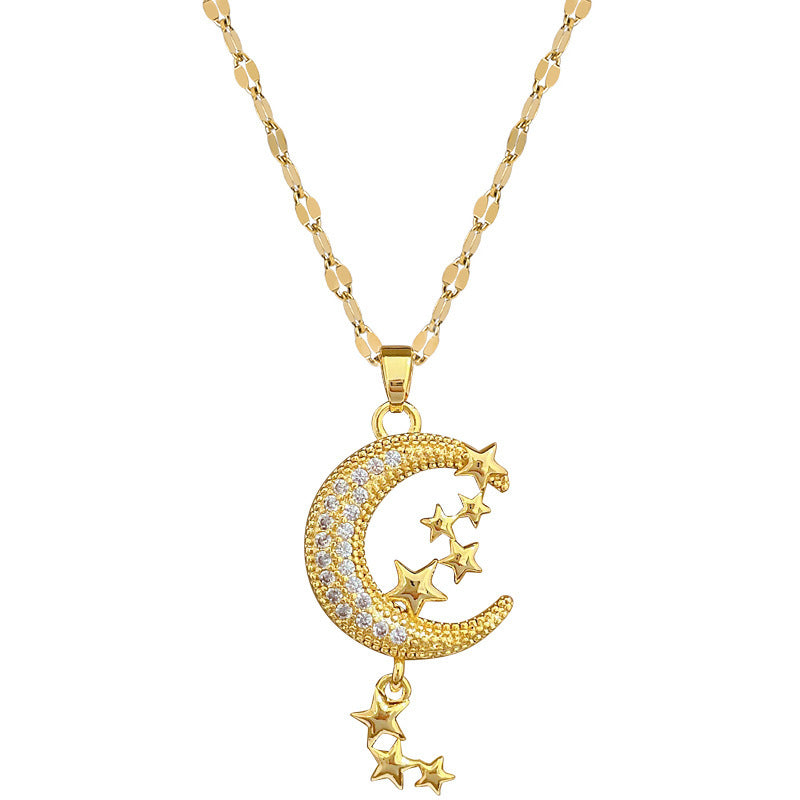 Moon Tassel Light Luxury Temperament Gorgeous Full Diamond Necklace
