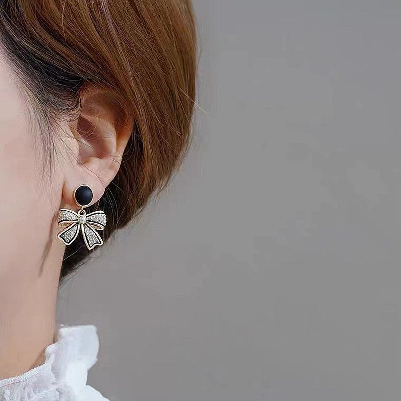Black Bow Stud Earrings Special Design Hong Kong Style