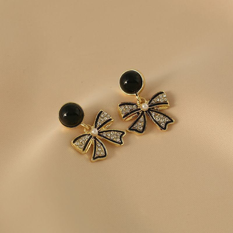 Black Bow Stud Earrings Special Design Hong Kong Style