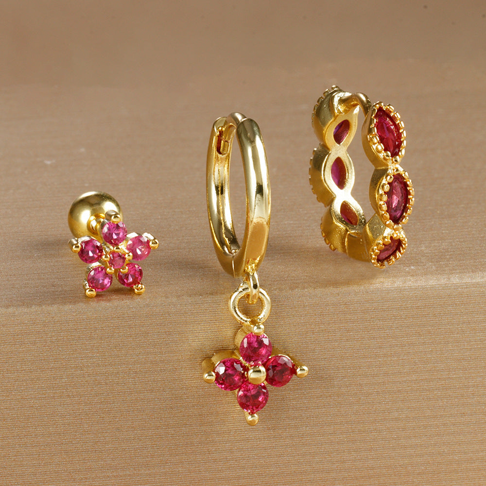 Crystal Flowers Geometric High-grade Cartilage Piercing Earrings
