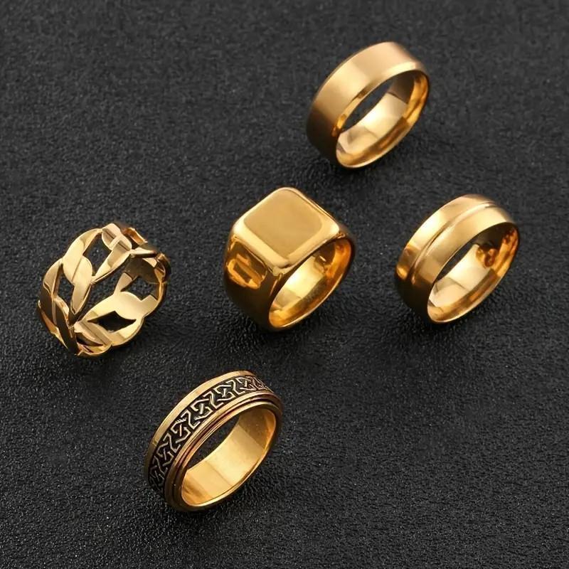 Stainless Steel Ring Five-piece Set Rotatable Decompression Ring Simple Advanced