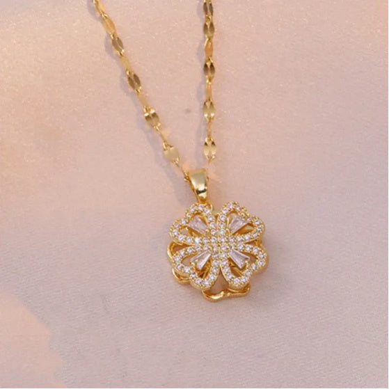 Women's Four-leaf Flower Heart-shaped Rotatable Necklace