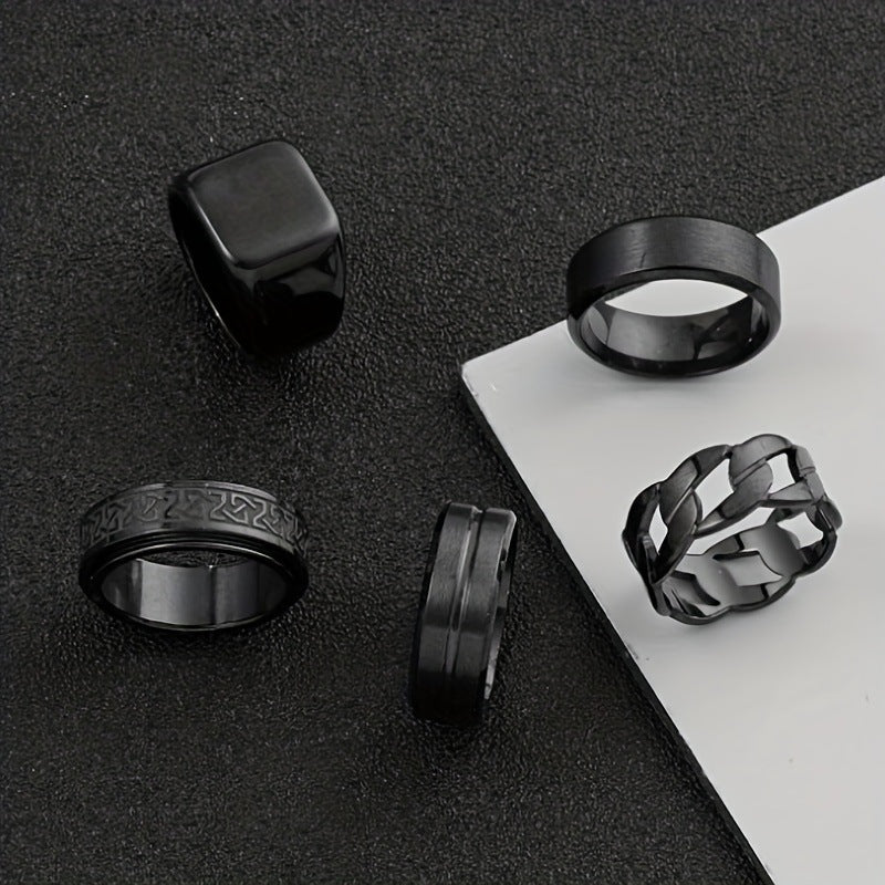 Stainless Steel Ring Five-piece Set Rotatable Decompression Ring Simple Advanced