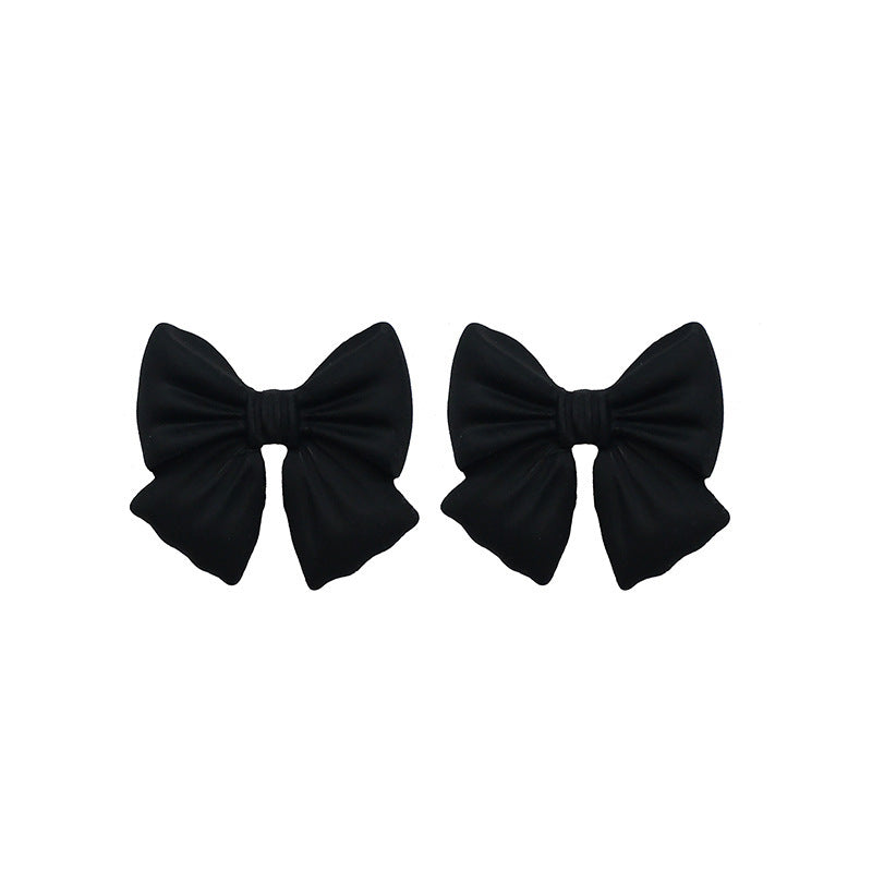 Premium Black Bow Stud Earrings Retro Sterling Silver Needle