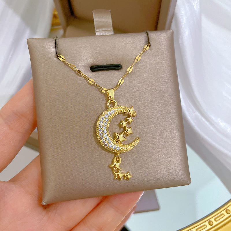 Moon Tassel Light Luxury Temperament Gorgeous Full Diamond Necklace