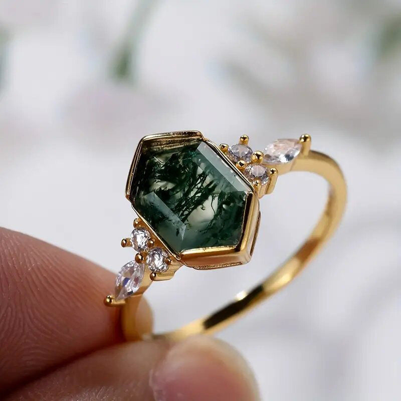 Horse Eye Geometric Hexagon Design Ring Mori Style