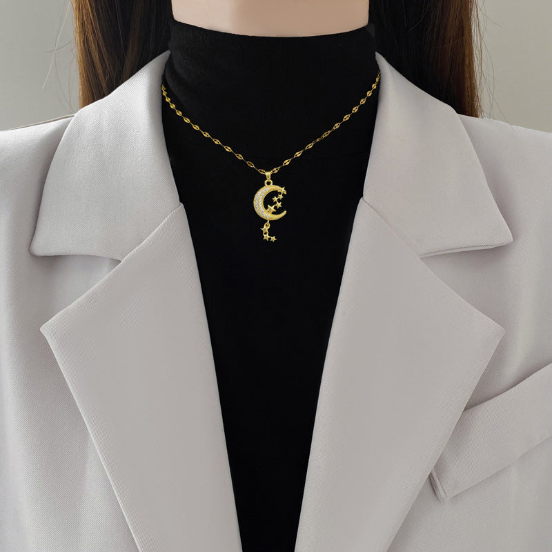 Moon Tassel Light Luxury Temperament Gorgeous Full Diamond Necklace
