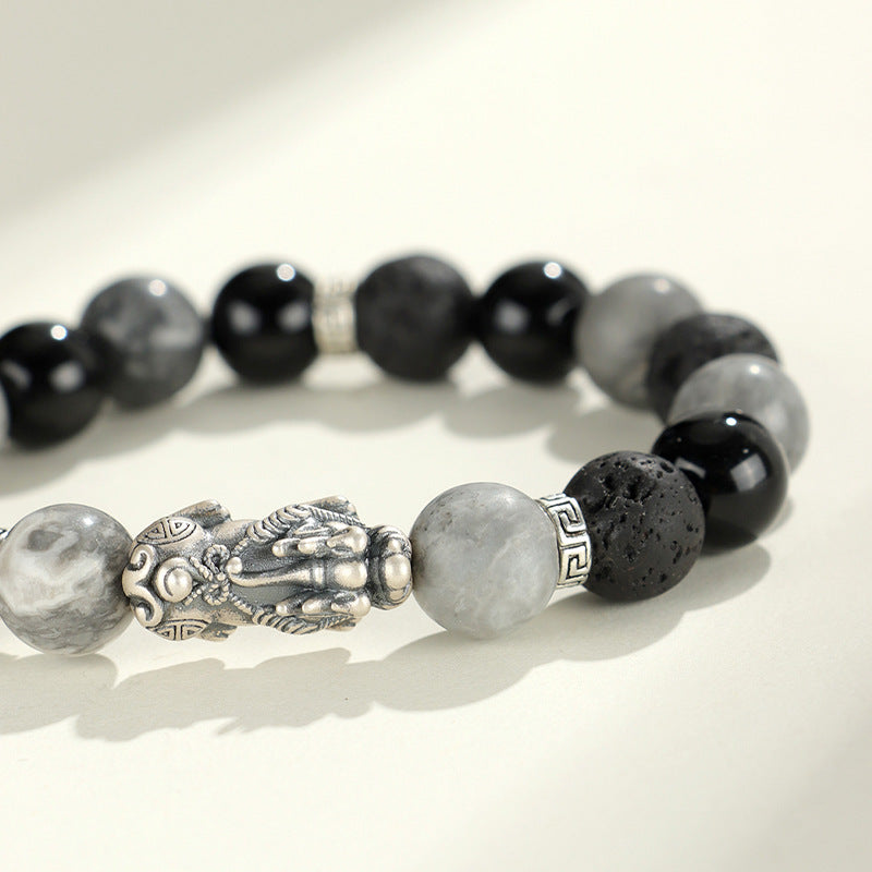 New 999 Silver National Trendy Style Beaded Women's Bracelet