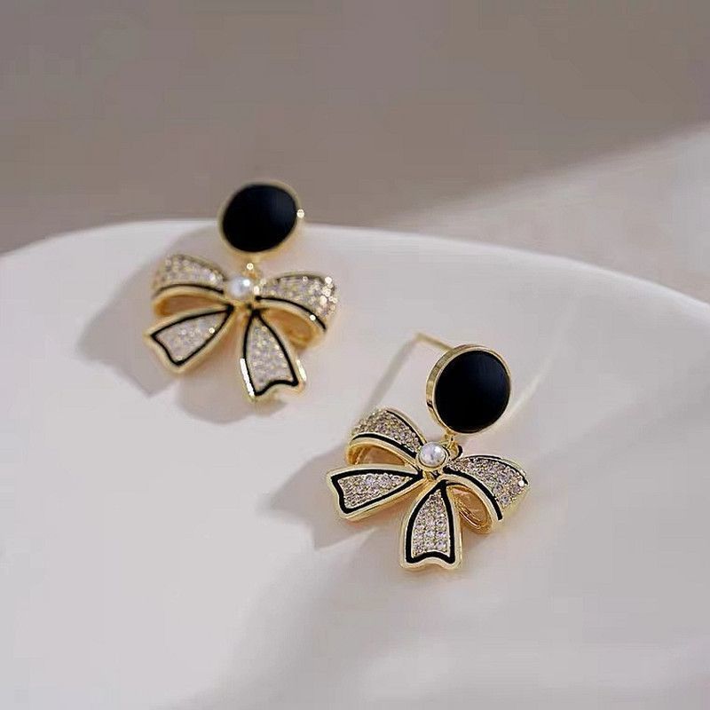 Black Bow Stud Earrings Special Design Hong Kong Style