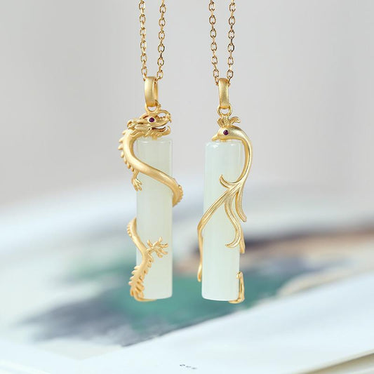 Hetian Jade Prosperity Brought By The Dragon And The Phoenix Pendant