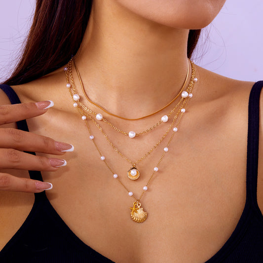 Multi Layer Shell Starfish Necklace Set