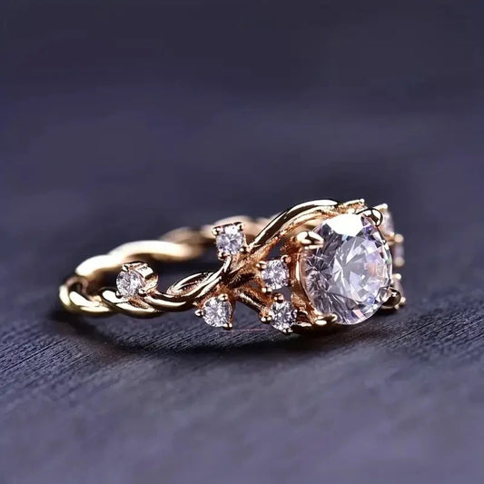 Light Luxury Cube Sugar Diamond Ring Vine Winding Moissanite Flower