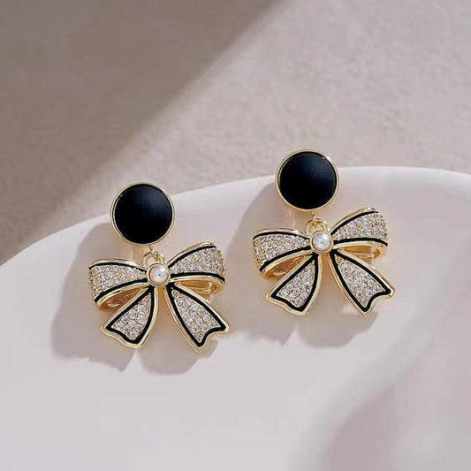 Black Bow Stud Earrings Special Design Hong Kong Style