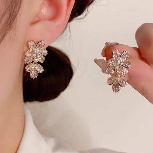 Popular Micro Inlaid Zircon Flower Tassel Earrings Personality