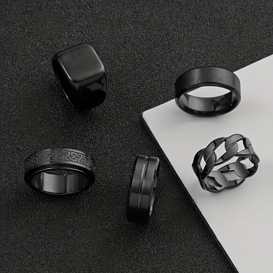 Stainless Steel Ring Five-piece Set Rotatable Decompression Ring Simple Advanced